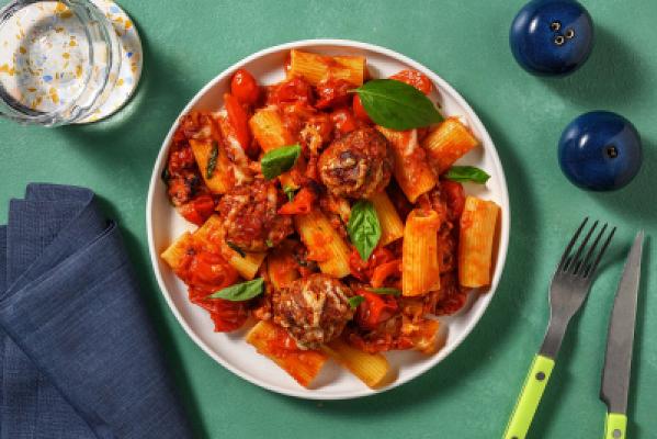 Pasta al forno met zelfgemaakte gehaktballetjes