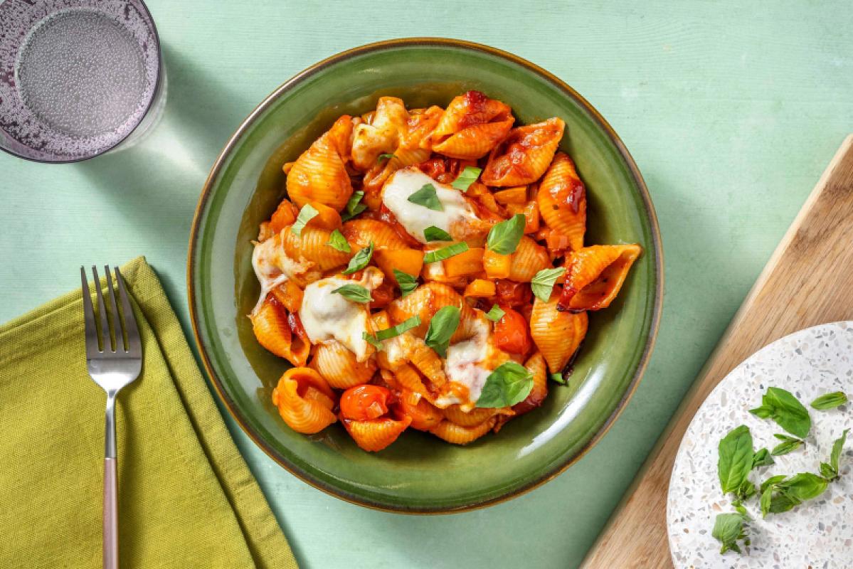 Verse conchiglie met mozzarella uit de oven